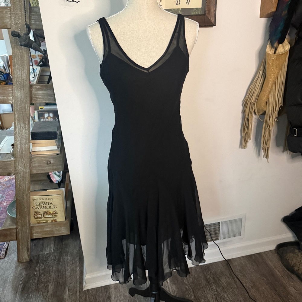 Vintage MILLY Black Silk Midi Dress 8